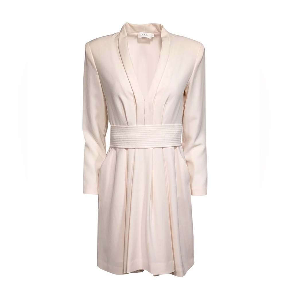 A.L.C. Long Sleeve Pleated Cream Dress